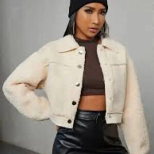 Shein‎ girls flap pocket drop shoulder teddy jacket size 10Y